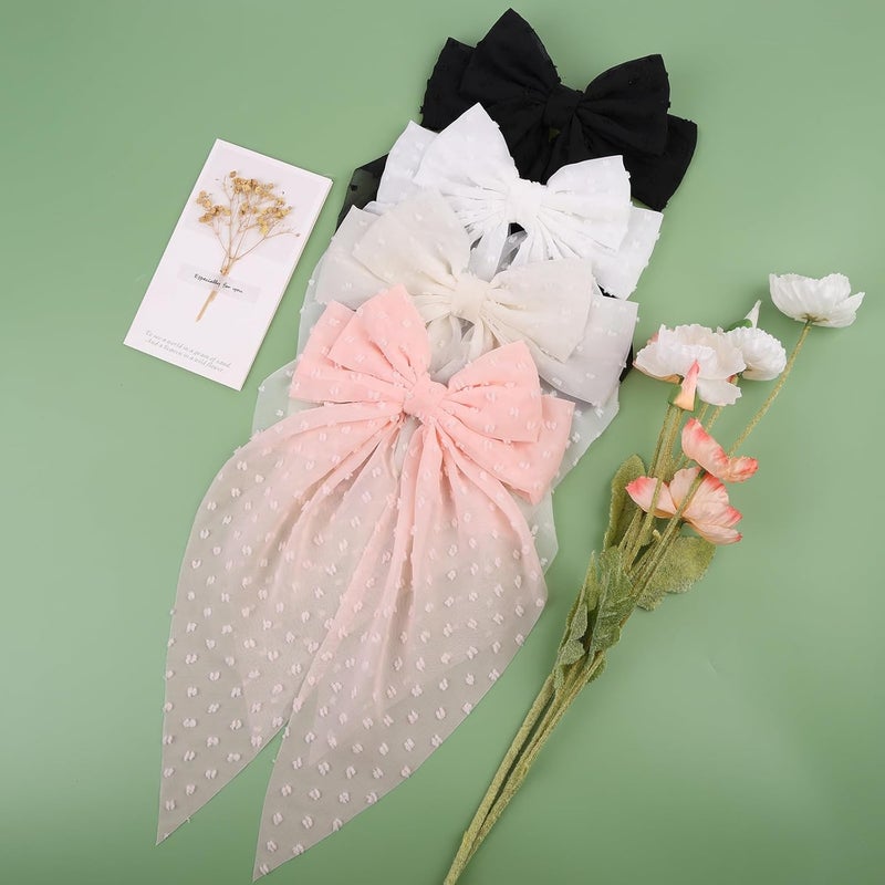 MRJ 4Pcs Chiffon Hair Bows for Women Big French Bows Hair Clips for Girls Hair Accessories Barrettes Metal Clips Bowknot Aesthetic - Image 4
